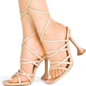 Cape Robbin Jenni Stiletto High Heels for Women, Lace Up Square Open Toe.